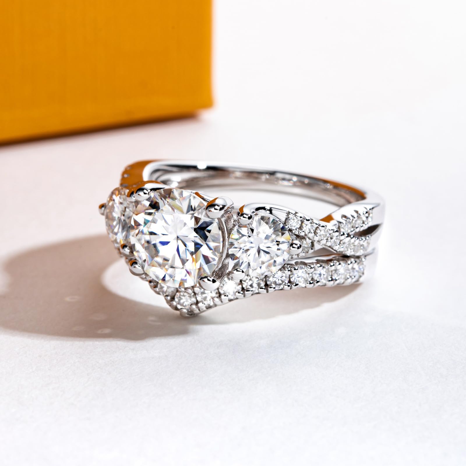 three stone ring, chevron ring, bridal ring set, round cut diamond ring, wedding ring set, engagement and wedding ring set, solitaire rings, gold rings, round cut engagement ring, gold rings for women, 14k gold rings, white gold rings, lab grown diamond rings, diamond rings for women, diamond rings, valentines gift for her, birthday gift for her, moissanite rings, 925 silver rings