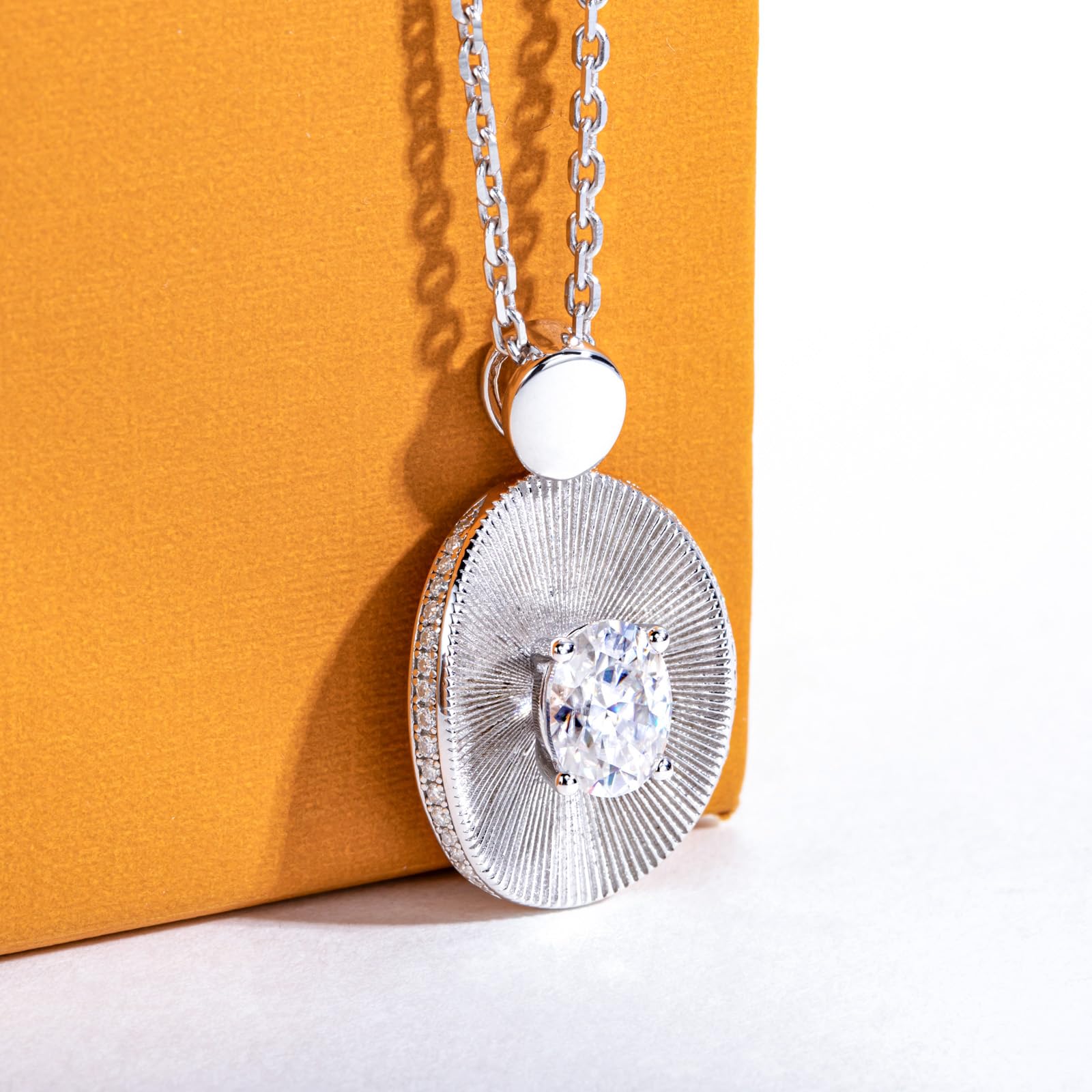 1.0 CT Oval Cut Moissanite Vintage Halo Pendant Necklace for Women