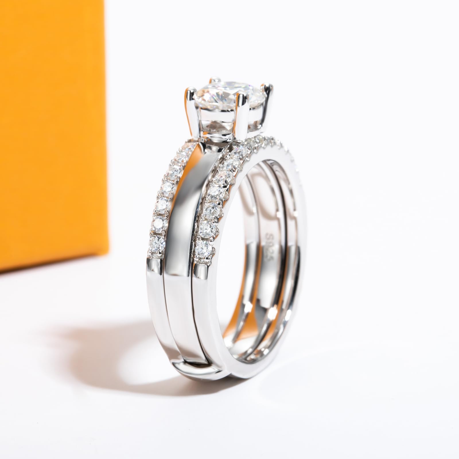 bridal ring set, round cut diamond ring, wedding ring set, engagement and wedding ring set, solitaire rings, gold rings, round cut engagement ring, gold rings for women, 14k gold rings, white gold rings, lab grown diamond rings, diamond rings for women, diamond rings, valentines gift for her, birthday gift for her, moissanite rings, 925 silver rings