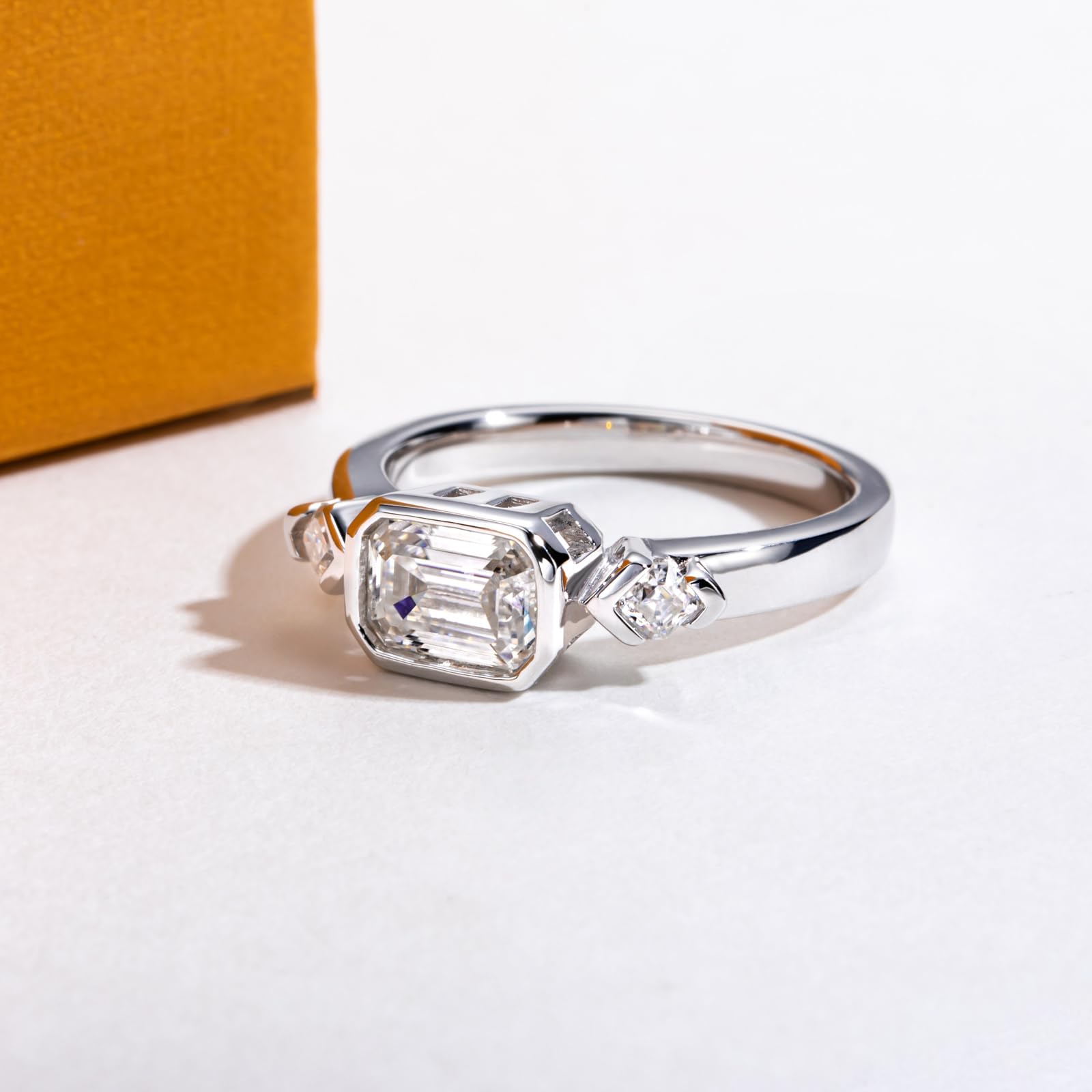 emerald cut diamond ring, three stone rings, radiant diamond ring, 1 carat emerald diamond ring, gold ring, 14k gold ring, white gold ring, rings, promise rings for her, anniversary ring, silver rings, sterling silver rings, valentines gift for her, birthday gift for her, lab grown diamonds