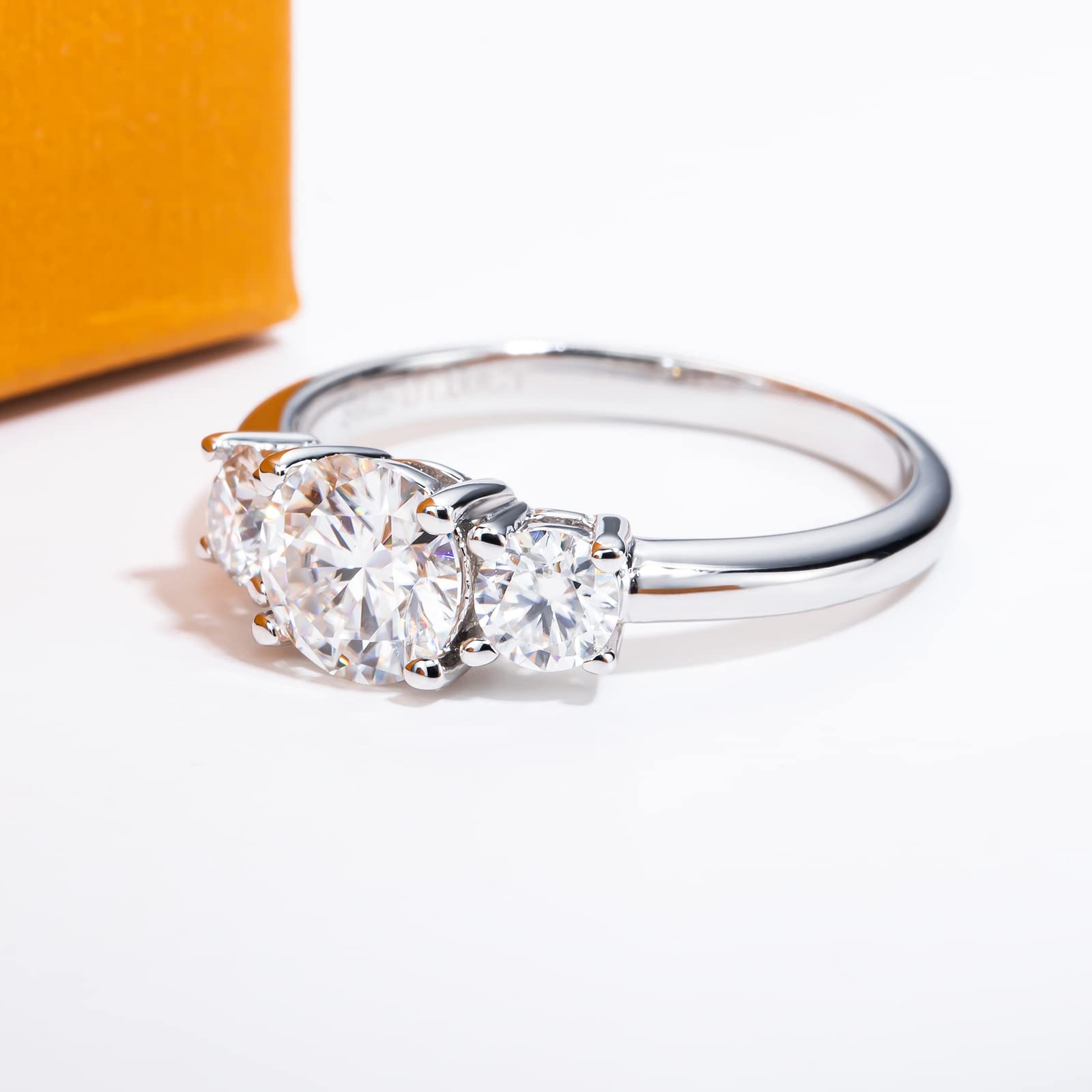 round cut diamond ring, three stone rings, round diamond ring, 1 carat round diamond ring, gold ring, 14k gold ring, white gold ring, rings, promise rings for her, anniversary ring, silver rings, sterling silver rings, valentines gift for her, birthday gift for her, lab grown diamonds