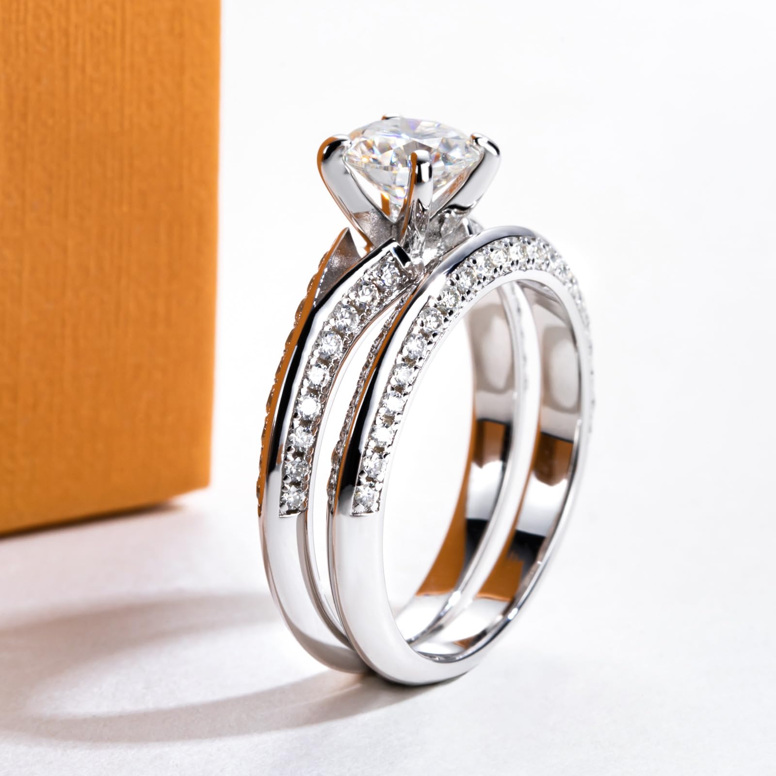bridal ring set, round cut diamond ring, wedding ring set, engagement and wedding ring set, solitaire rings, gold rings, round cut engagement ring, gold rings for women, 14k gold rings, white gold rings, lab grown diamond rings, diamond rings for women, diamond rings, valentines gift for her, birthday gift for her, moissanite rings, 925 silver rings