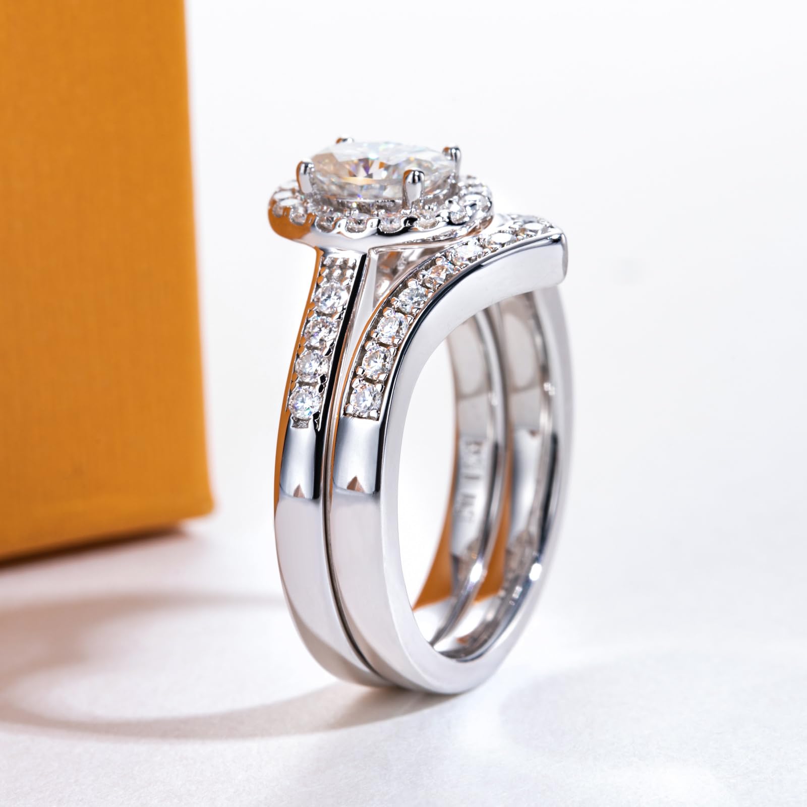 bridal ring set, emerald cut ring, wedding ring set, engagement and wedding ring set, solitaire rings, gold rings, emerald cut engagement ring, gold rings for women, 14k gold rings, white gold rings, lab grown diamond rings, diamond rings for women, diamond rings, valentines gift for her, birthday gift for her, moissanite rings
