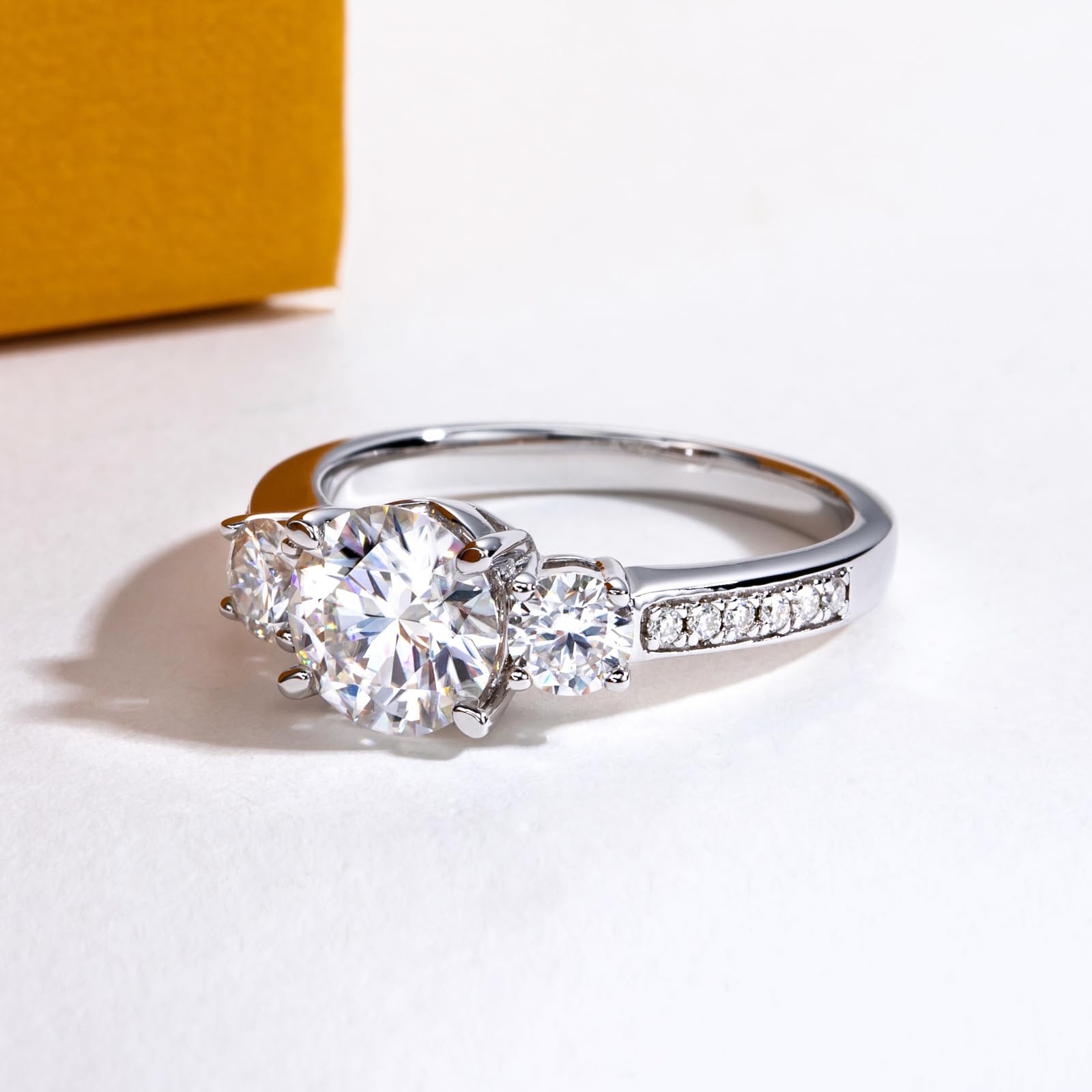 round cut diamond ring, three stone rings, round diamond ring, 1 carat round diamond ring, gold ring, 14k gold ring, white gold ring, rings, promise rings for her, anniversary ring, silver rings, sterling silver rings, valentines gift for her, birthday gift for her, lab grown diamonds