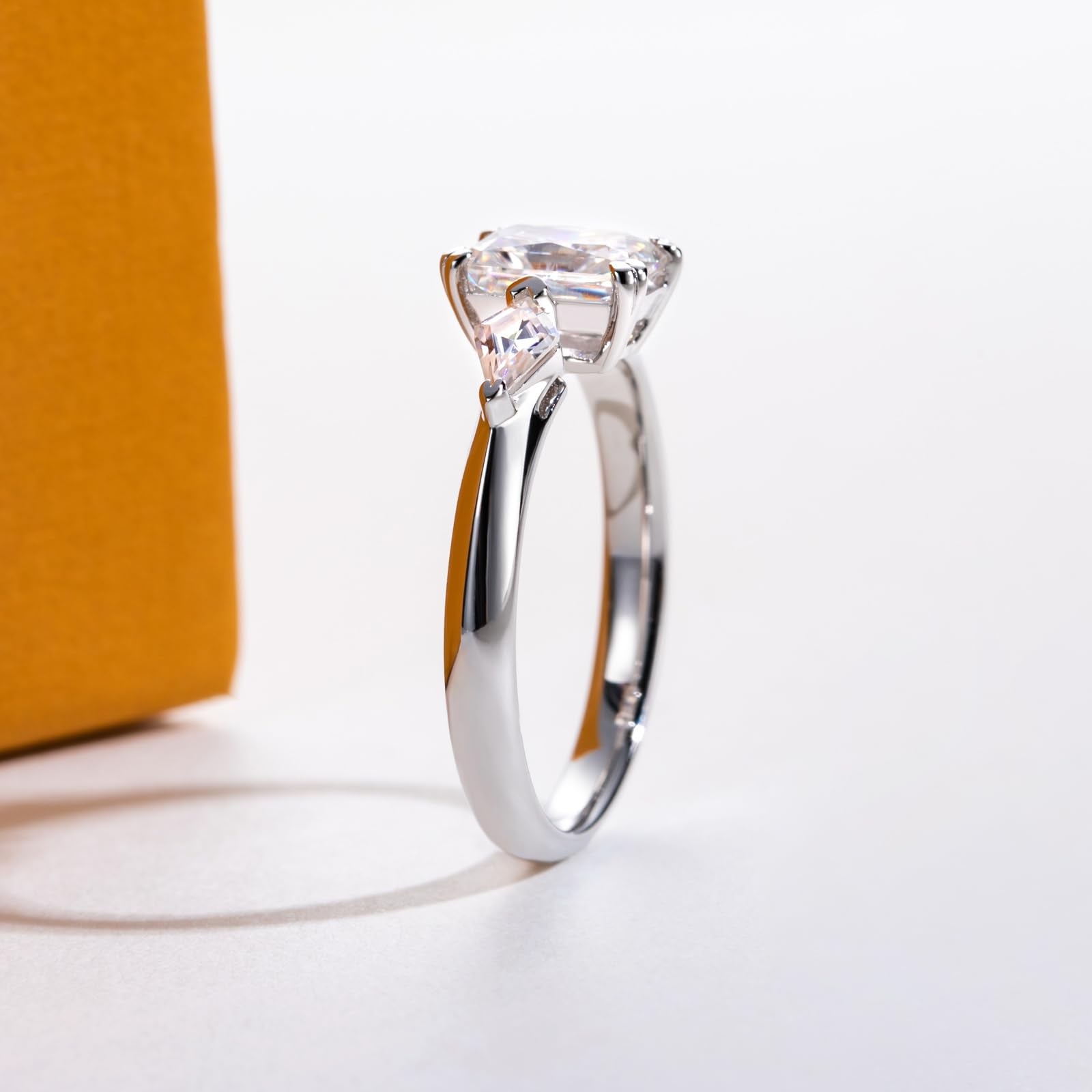 radiant cut diamond ring, three stone rings, radiant diamond ring, 1 carat emerald diamond ring, gold ring, 14k gold ring, white gold ring, rings, promise rings for her, anniversary ring, silver rings, sterling silver rings, valentines gift for her, birthday gift for her, lab grown diamonds