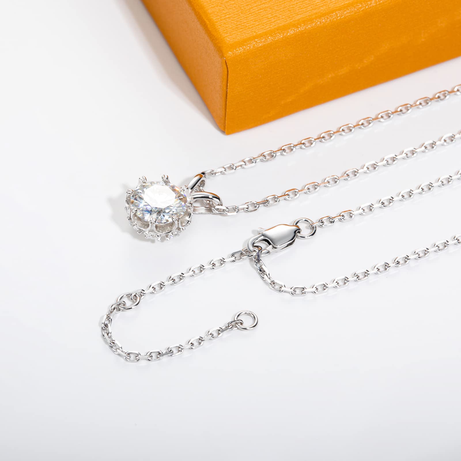 moissanite pendant necklace, round solitaire necklace, silver pendant for women, custom moissanite jewelry, lab grown diamond pendant, white gold plated necklace, dainty pendant necklace