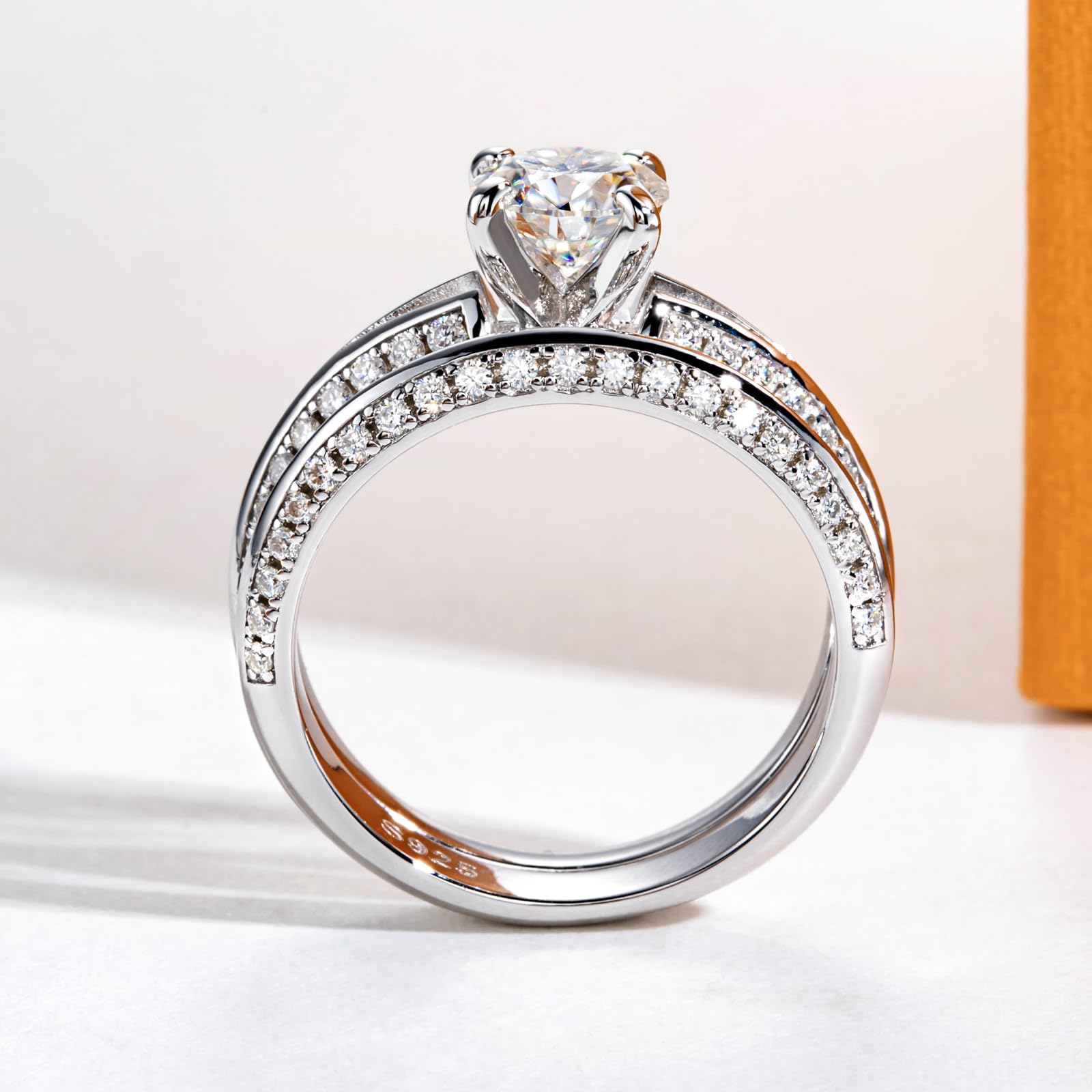 bridal ring set, round cut diamond ring, wedding ring set, engagement and wedding ring set, solitaire rings, gold rings, round cut engagement ring, gold rings for women, 14k gold rings, white gold rings, lab grown diamond rings, diamond rings for women, diamond rings, valentines gift for her, birthday gift for her, moissanite rings, 925 silver rings
