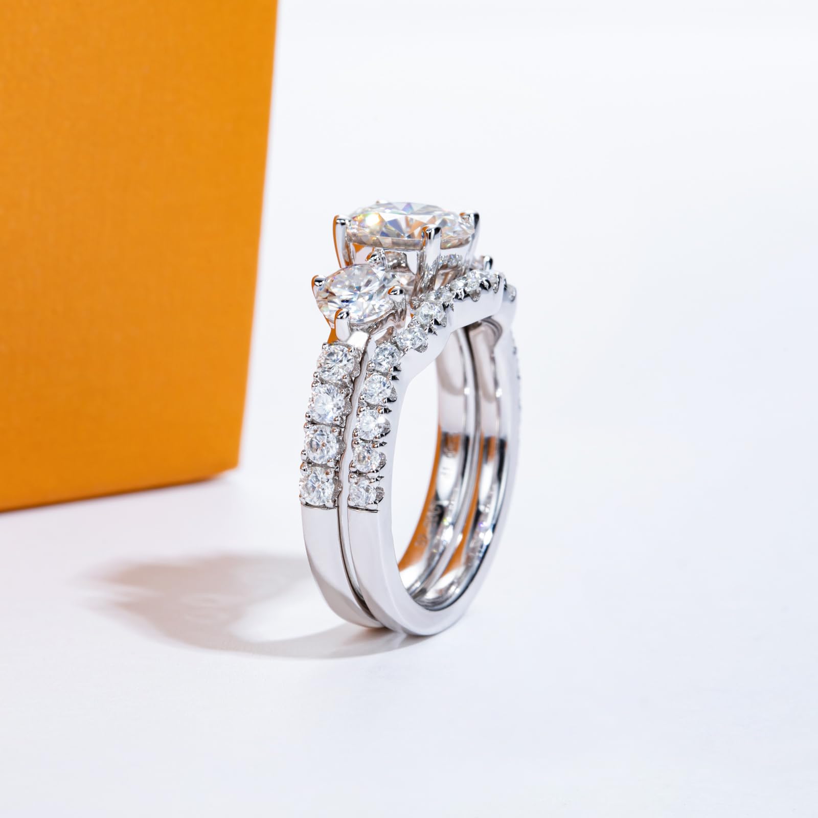 three stone engagement ring, bridal ring set, round cut diamond ring, wedding ring set, engagement and wedding ring set, solitaire rings, gold rings, round cut engagement ring, gold rings for women, 14k gold rings, white gold rings, lab grown diamond rings, diamond rings for women, diamond rings, valentines gift for her, birthday gift for her, moissanite rings, 925 silver rings