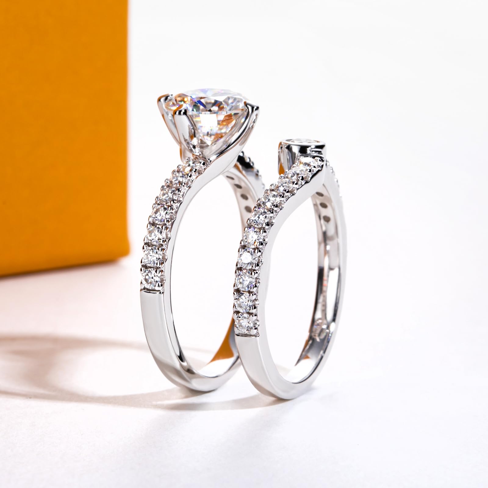 bridal ring set, round cut diamond ring, wedding ring set, engagement and wedding ring set, solitaire rings, gold rings, round cut engagement ring, gold rings for women, 14k gold rings, white gold rings, lab grown diamond rings, diamond rings for women, diamond rings, valentines gift for her, birthday gift for her, moissanite rings