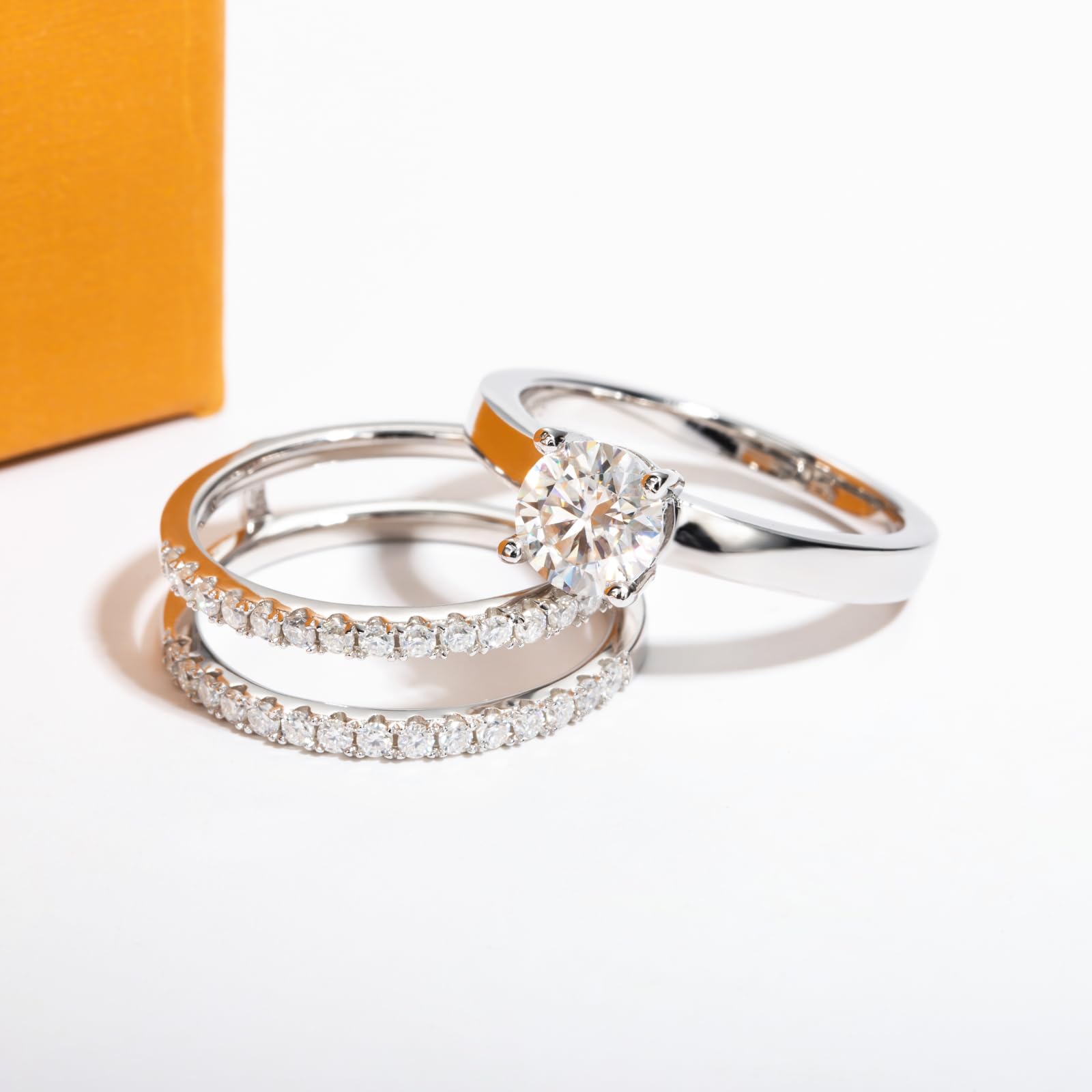 bridal ring set, round cut diamond ring, wedding ring set, engagement and wedding ring set, solitaire rings, gold rings, round cut engagement ring, gold rings for women, 14k gold rings, white gold rings, lab grown diamond rings, diamond rings for women, diamond rings, valentines gift for her, birthday gift for her, moissanite rings, 925 silver rings