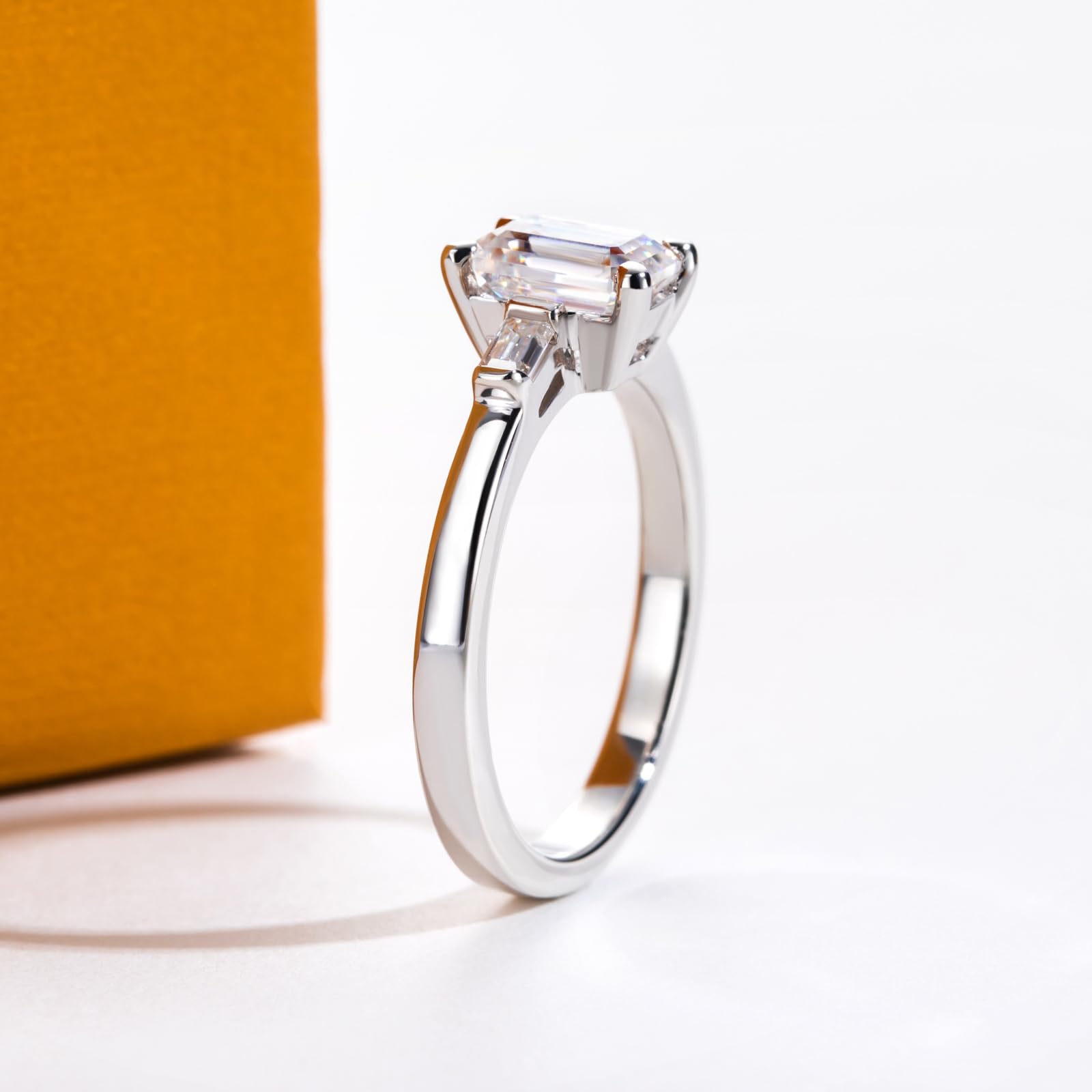 emerald cut diamond ring, three stone rings, radiant diamond ring, 1 carat emerald diamond ring, gold ring, 14k gold ring, white gold ring, rings, promise rings for her, anniversary ring, silver rings, sterling silver rings, valentines gift for her, birthday gift for her, lab grown diamonds