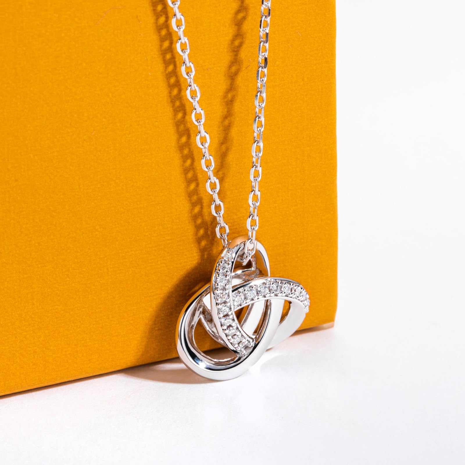 trinity knot necklace, celtic knot pendant, infinity knot necklace women, silver necklace USA, white gold plated jewelry, moissanite pendant necklace, meaningful jewelry gift for her, elegant minimalist necklace