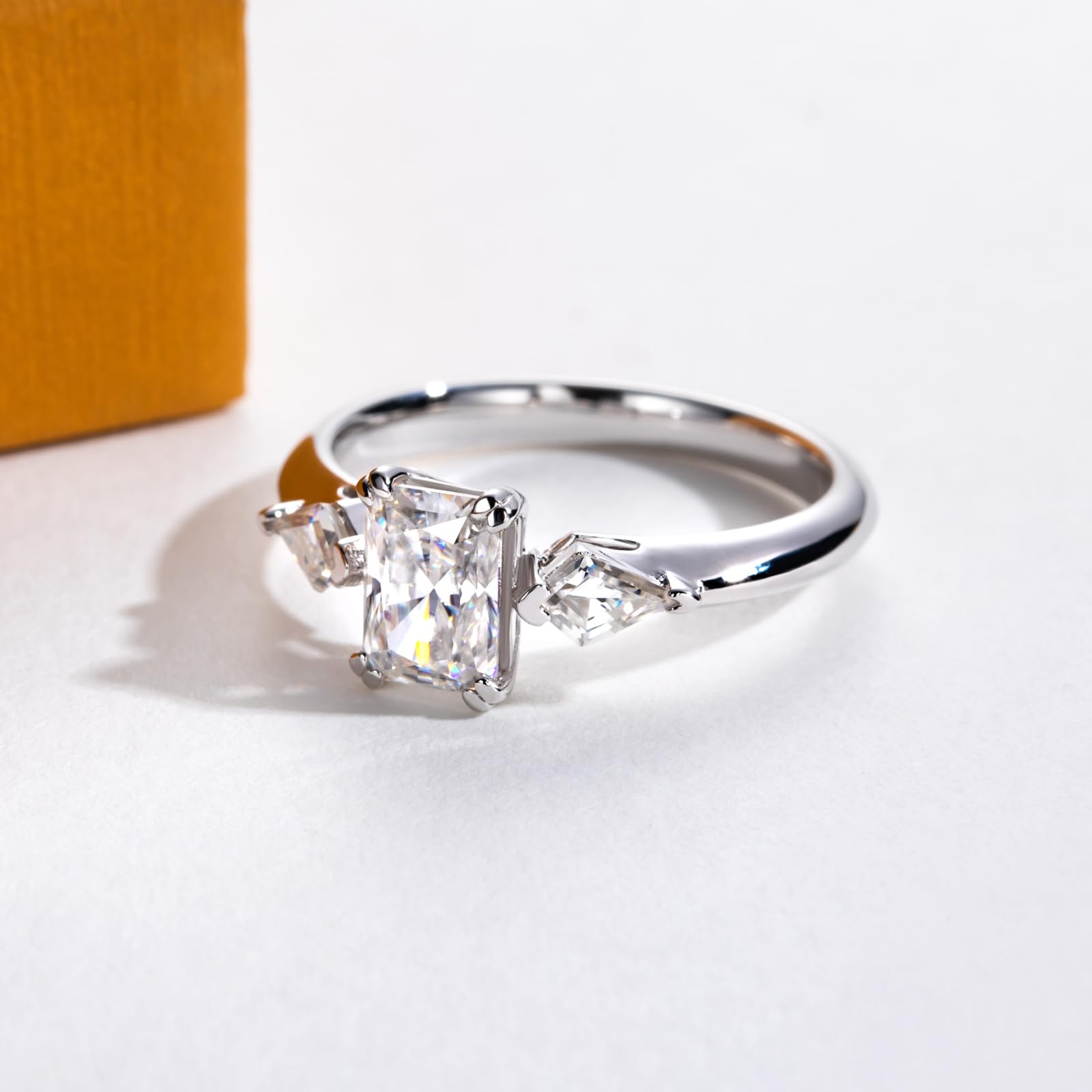 radiant cut diamond ring, three stone rings, radiant diamond ring, 1 carat emerald diamond ring, gold ring, 14k gold ring, white gold ring, rings, promise rings for her, anniversary ring, silver rings, sterling silver rings, valentines gift for her, birthday gift for her, lab grown diamonds