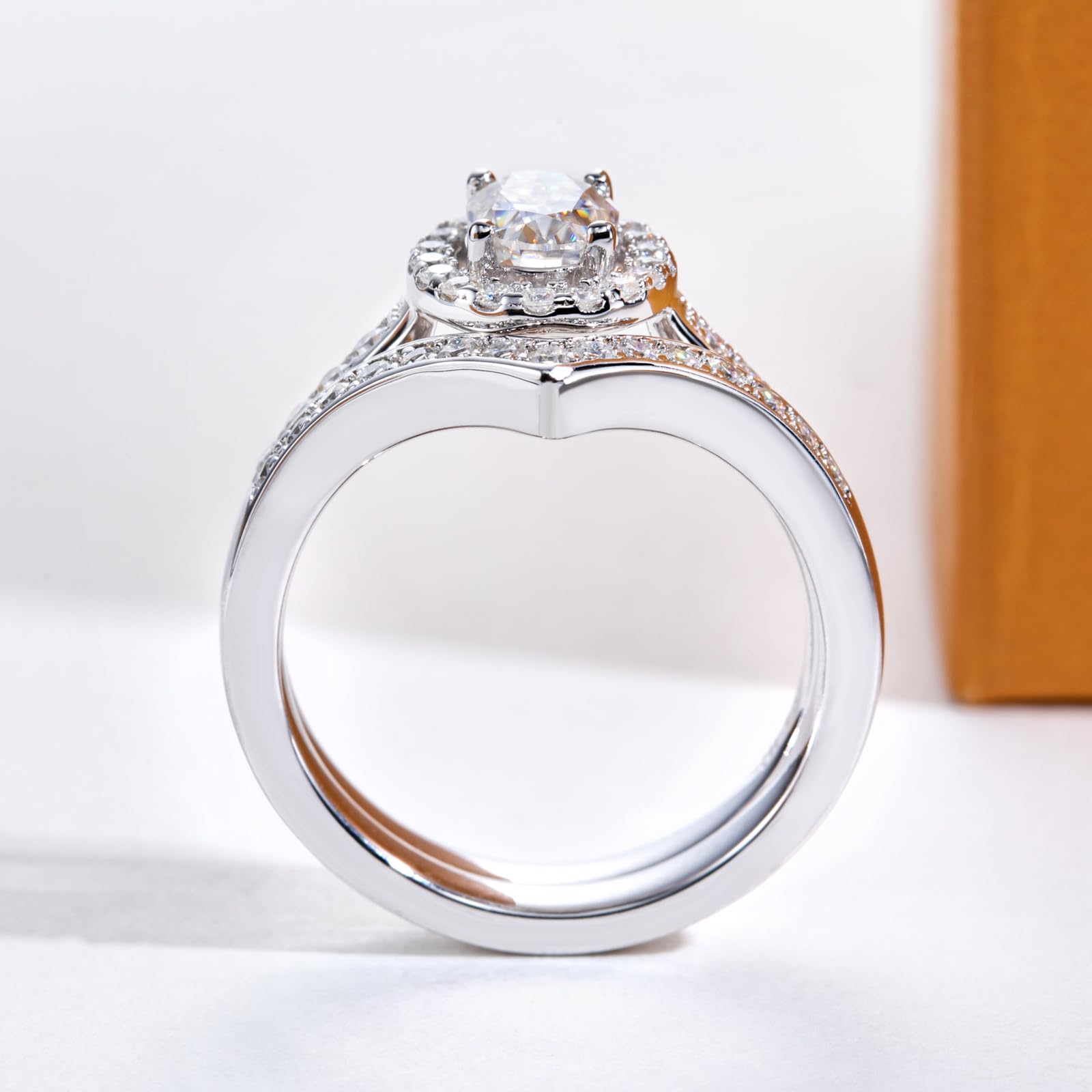 bridal ring set, emerald cut ring, wedding ring set, engagement and wedding ring set, solitaire rings, gold rings, emerald cut engagement ring, gold rings for women, 14k gold rings, white gold rings, lab grown diamond rings, diamond rings for women, diamond rings, valentines gift for her, birthday gift for her, moissanite rings