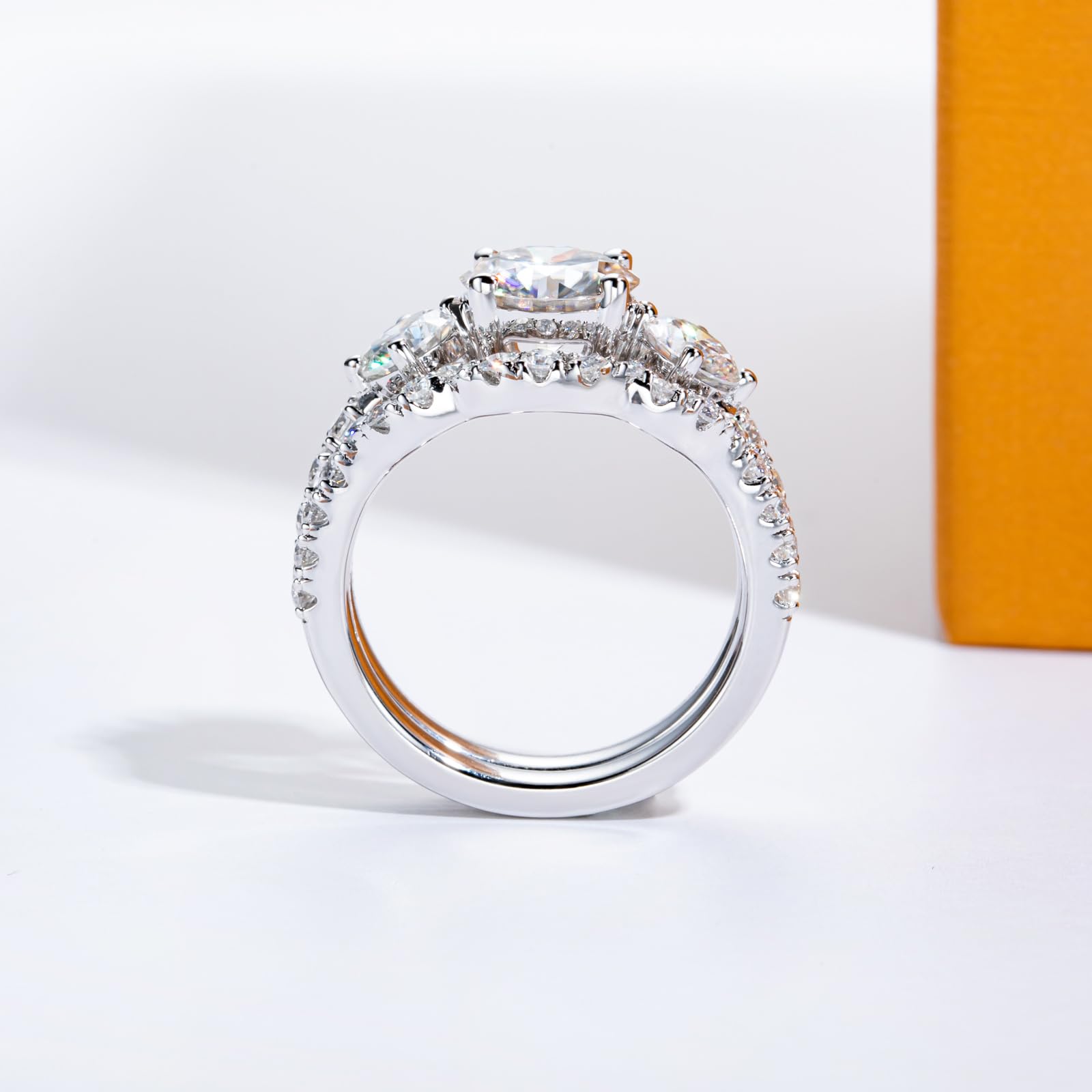 three stone engagement ring, bridal ring set, round cut diamond ring, wedding ring set, engagement and wedding ring set, solitaire rings, gold rings, round cut engagement ring, gold rings for women, 14k gold rings, white gold rings, lab grown diamond rings, diamond rings for women, diamond rings, valentines gift for her, birthday gift for her, moissanite rings, 925 silver rings