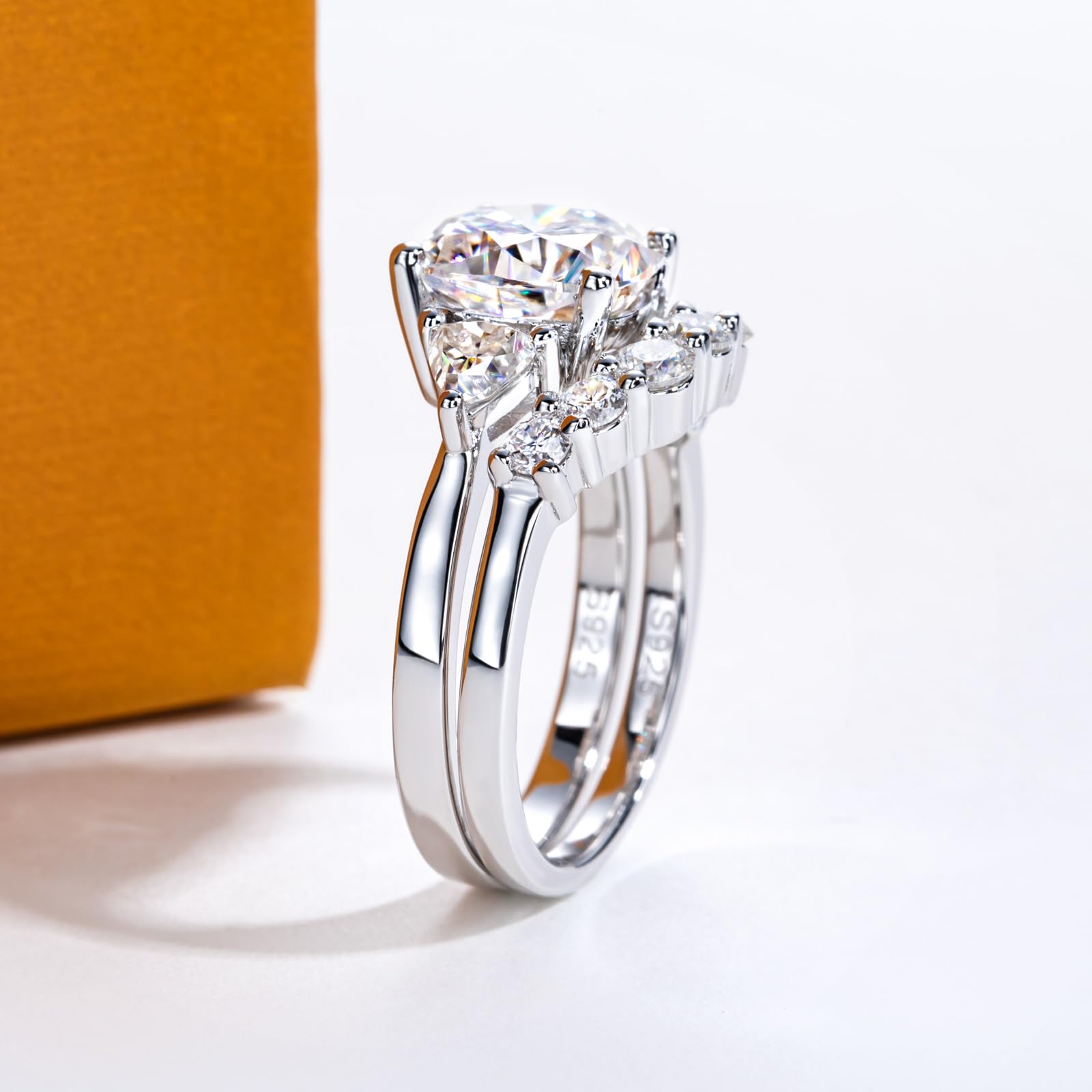 bridal ring set, three stone ring, cushion cut ring, wedding ring set, engagement and wedding ring set, solitaire rings, gold rings, cushion cut engagement ring, gold rings for women, 14k gold rings, white gold rings, lab grown diamond rings, diamond rings for women, diamond rings, valentines gift for her, birthday gift for her, moissanite rings