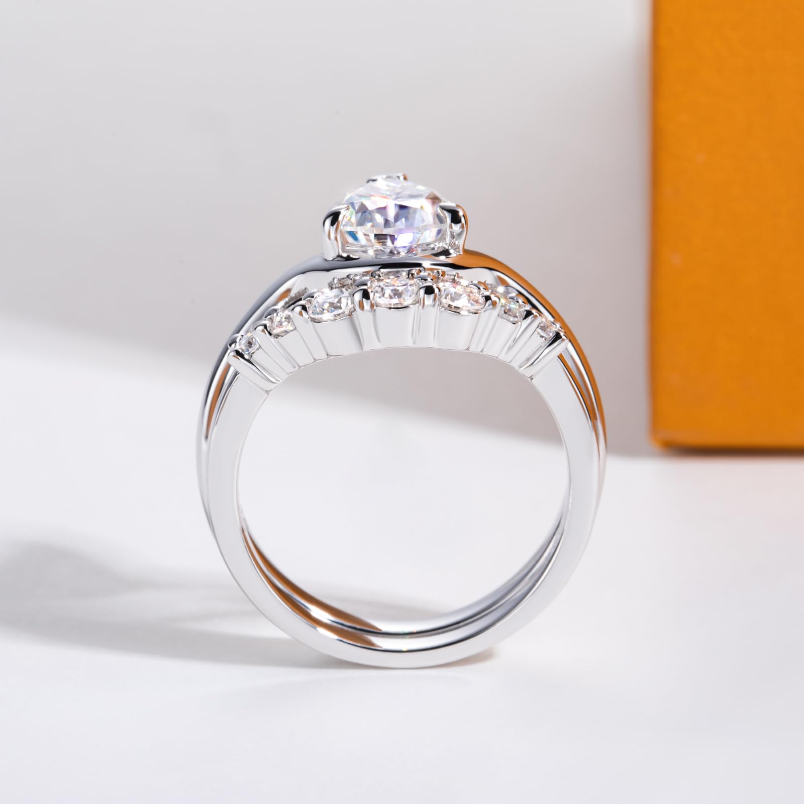 bridal ring set, pear cut ring, wedding ring set, engagement and wedding ring set, solitaire rings, gold rings, pear cut engagement ring, gold rings for women, 14k gold rings, white gold rings, lab grown diamond rings, diamond rings for women, diamond rings, valentines gift for her, birthday gift for her, moissanite rings
