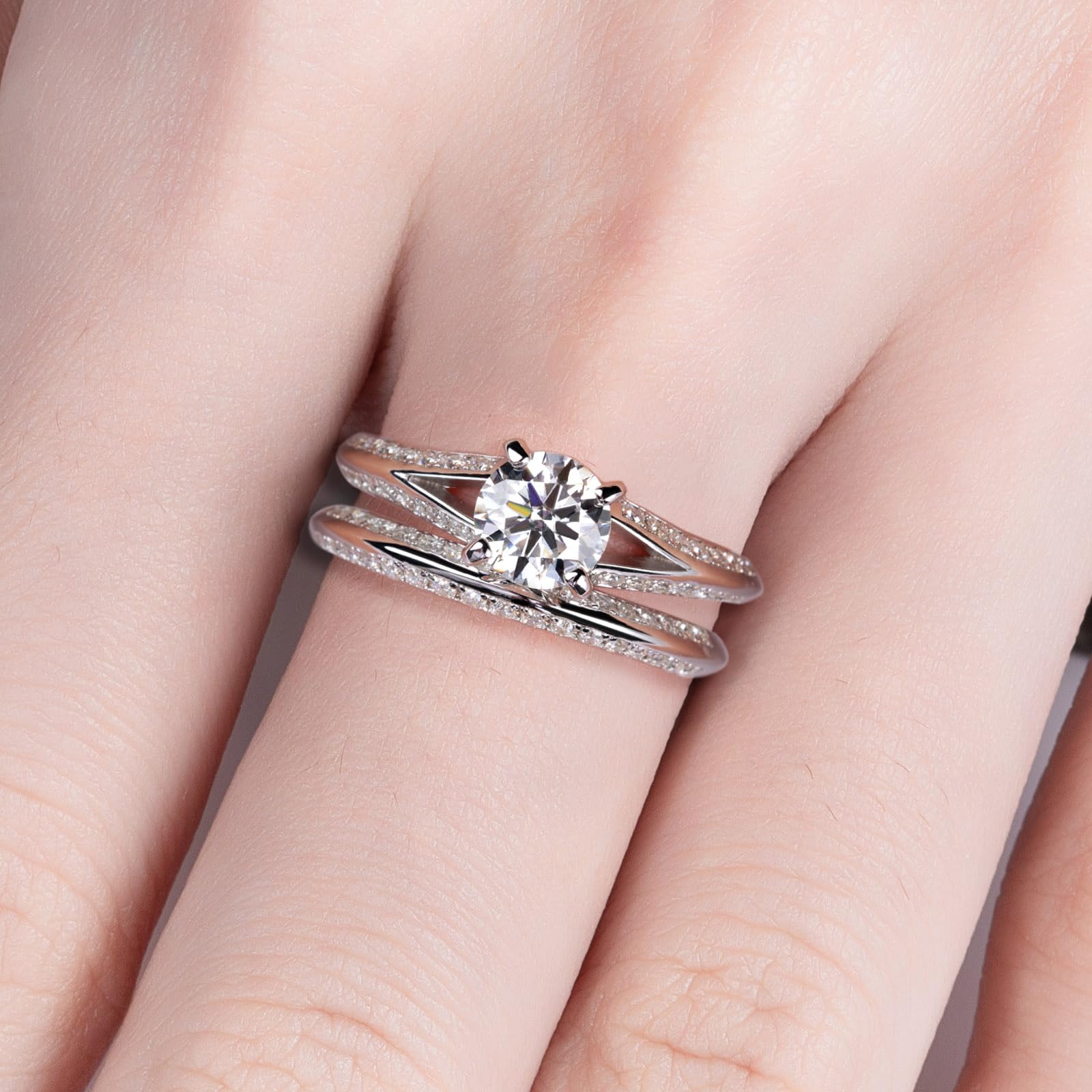 bridal ring set, round cut diamond ring, wedding ring set, engagement and wedding ring set, solitaire rings, gold rings, round cut engagement ring, gold rings for women, 14k gold rings, white gold rings, lab grown diamond rings, diamond rings for women, diamond rings, valentines gift for her, birthday gift for her, moissanite rings, 925 silver rings