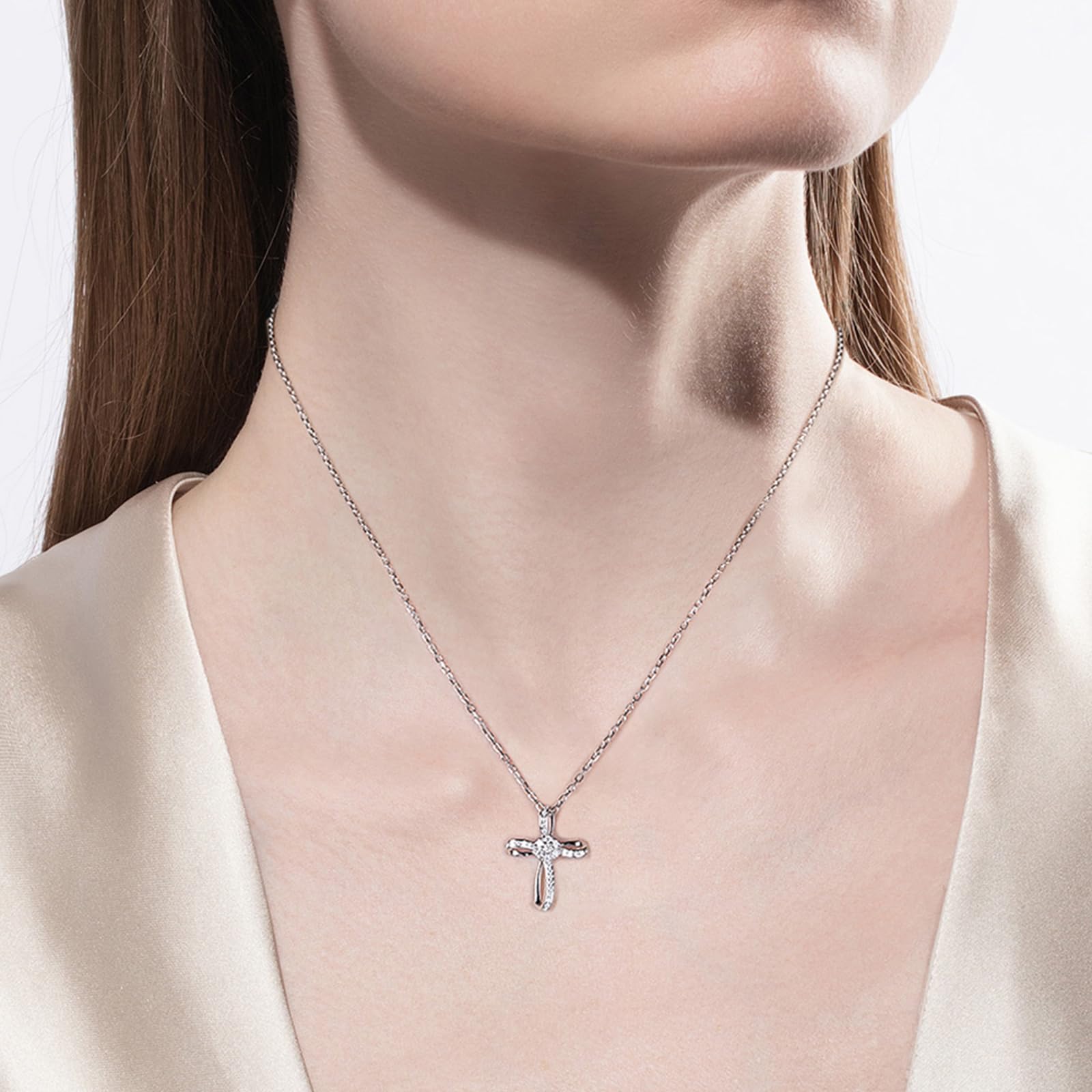 diamond cross necklace, sterling silver cross pendant, white gold cross necklace, religious jewelry women, christian cross necklace, pave diamond cross pendant, elegant faith necklace, moissanite cross jewelry, dainty cross necklace, luxury silver necklace, gift for her jewelry, minimalist religious necklace
