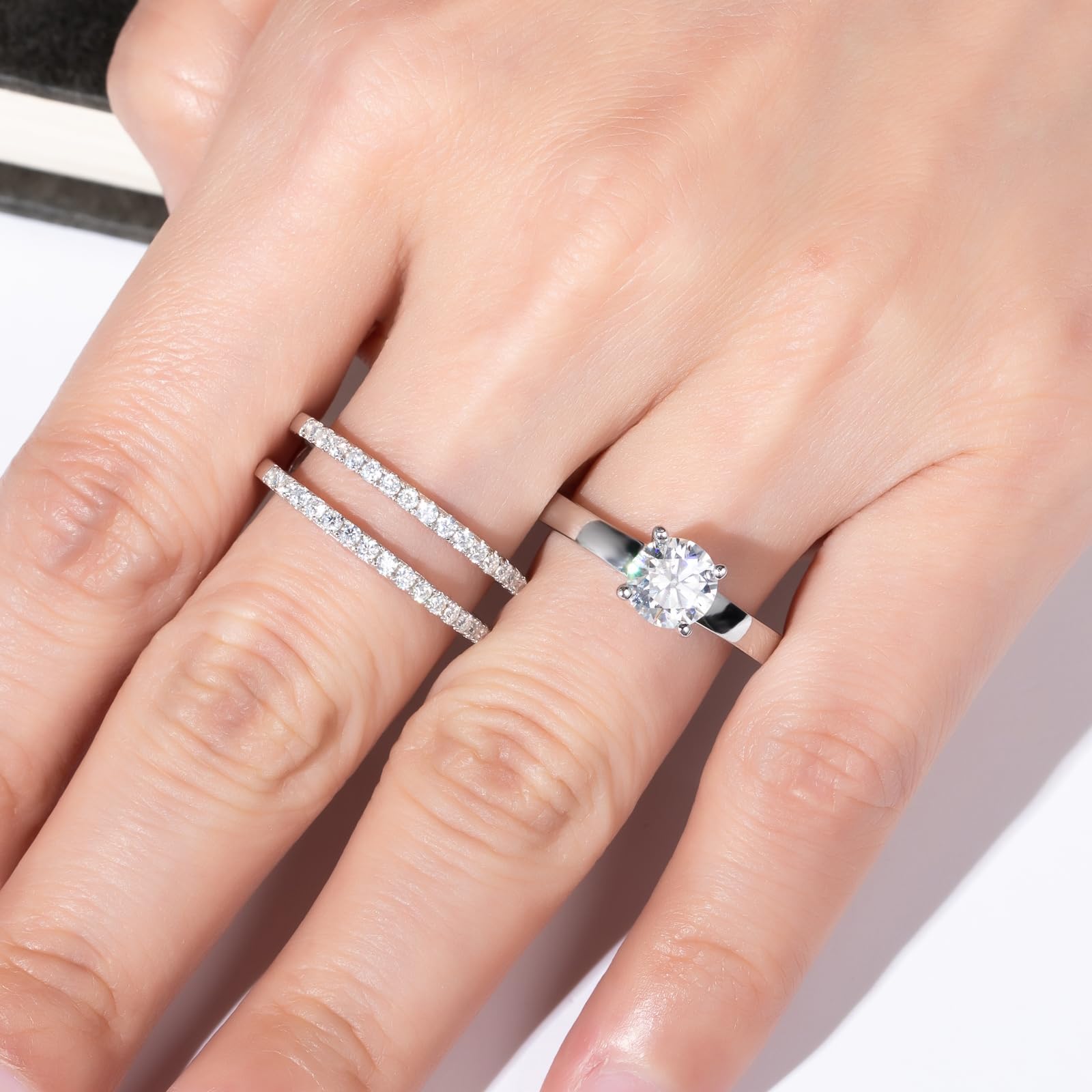 bridal ring set, round cut diamond ring, wedding ring set, engagement and wedding ring set, solitaire rings, gold rings, round cut engagement ring, gold rings for women, 14k gold rings, white gold rings, lab grown diamond rings, diamond rings for women, diamond rings, valentines gift for her, birthday gift for her, moissanite rings, 925 silver rings