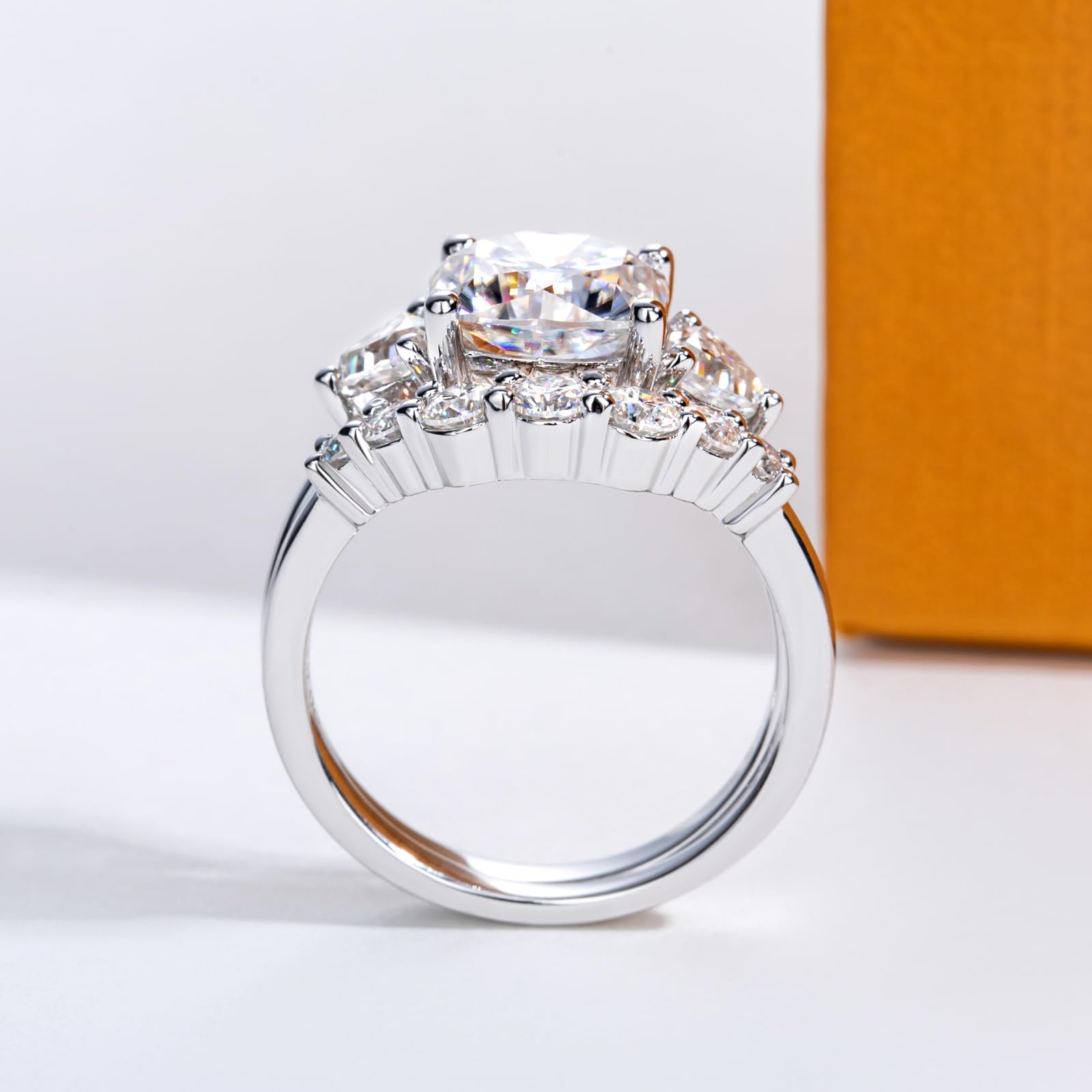 bridal ring set, three stone ring, cushion cut ring, wedding ring set, engagement and wedding ring set, solitaire rings, gold rings, cushion cut engagement ring, gold rings for women, 14k gold rings, white gold rings, lab grown diamond rings, diamond rings for women, diamond rings, valentines gift for her, birthday gift for her, moissanite rings