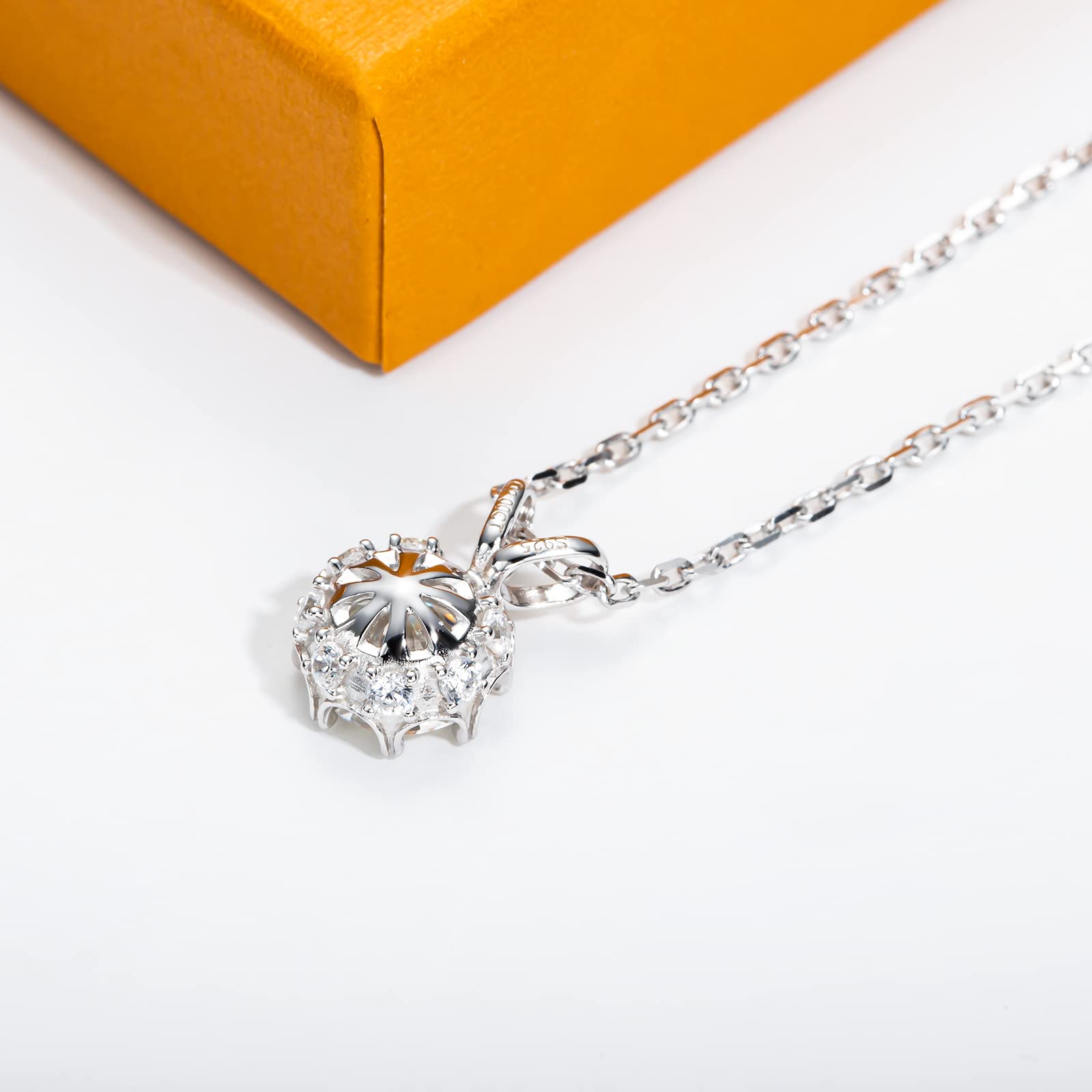 moissanite pendant necklace, round solitaire necklace, silver pendant for women, custom moissanite jewelry, lab grown diamond pendant, white gold plated necklace, dainty pendant necklace