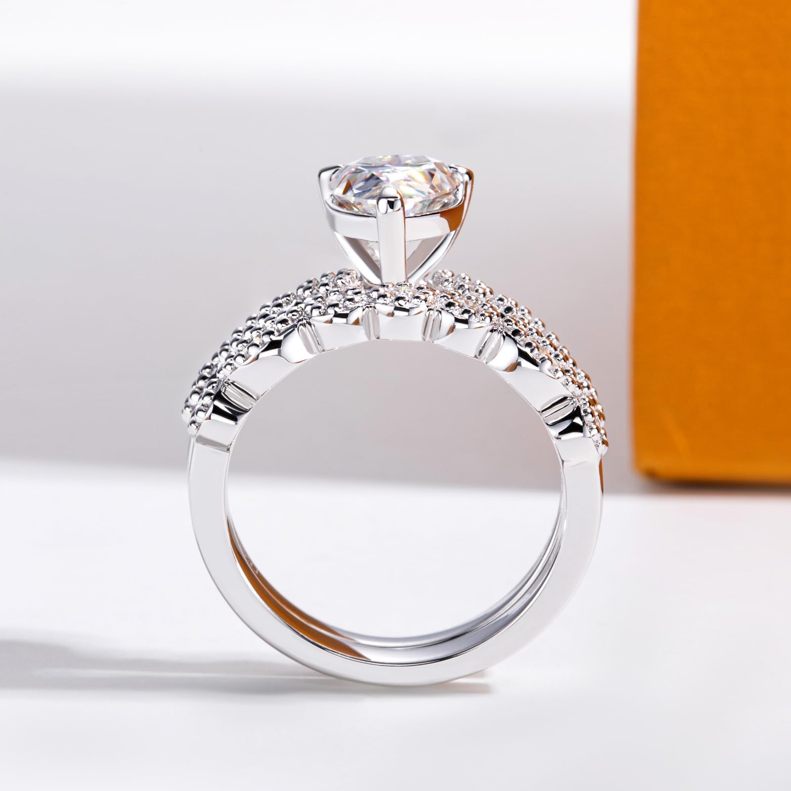 bridal ring set, pear cut ring, wedding ring set, engagement and wedding ring set, solitaire rings, gold rings, pear cut engagement ring, gold rings for women, 14k gold rings, white gold rings, lab grown diamond rings, diamond rings for women, diamond rings, valentines gift for her, birthday gift for her, moissanite rings