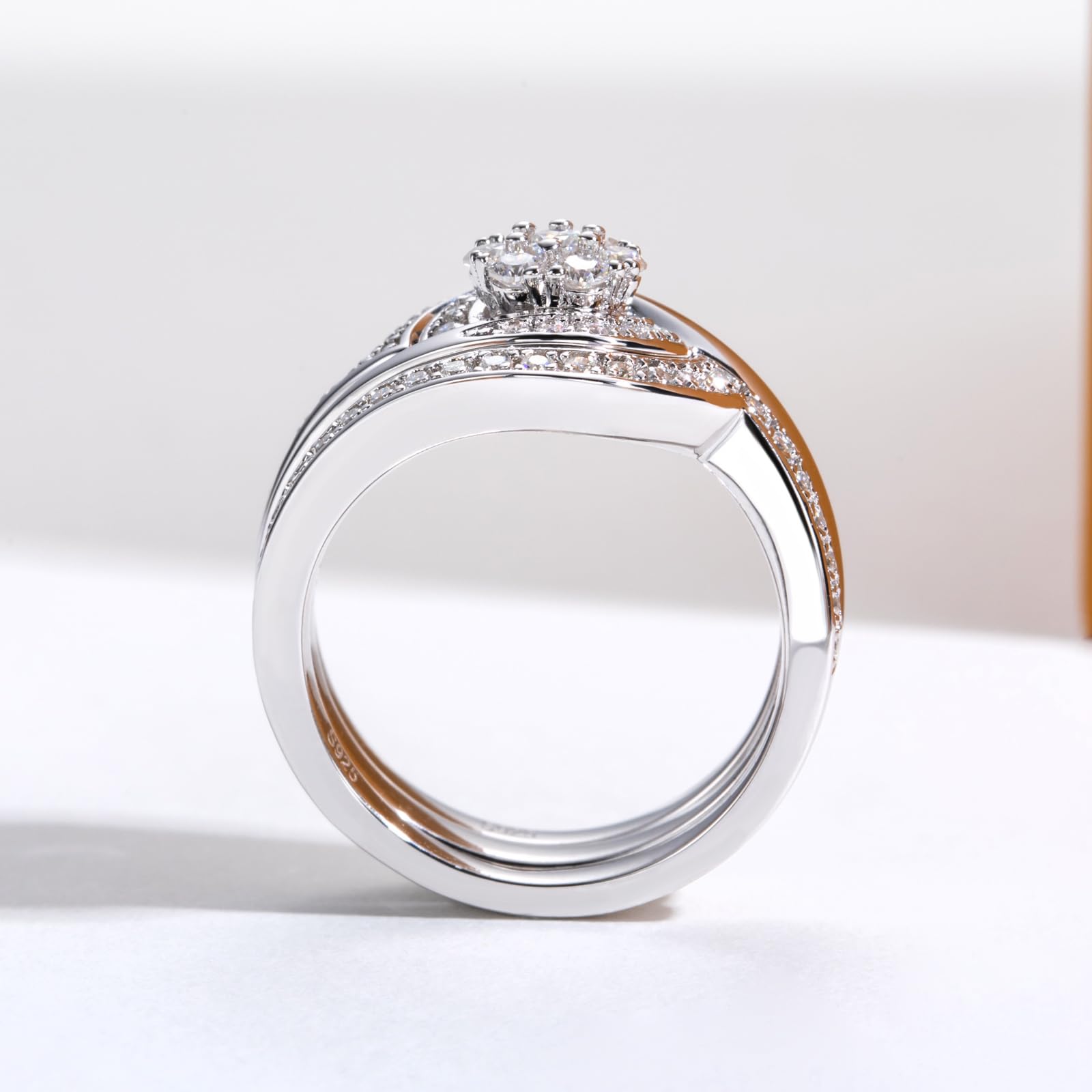cluster ring, bridal ring set, round cut diamond ring, wedding ring set, engagement and wedding ring set, solitaire rings, gold rings, round cut engagement ring, gold rings for women, 14k gold rings, white gold rings, lab grown diamond rings, diamond rings for women, diamond rings, valentines gift for her, birthday gift for her, moissanite rings, 925 silver rings