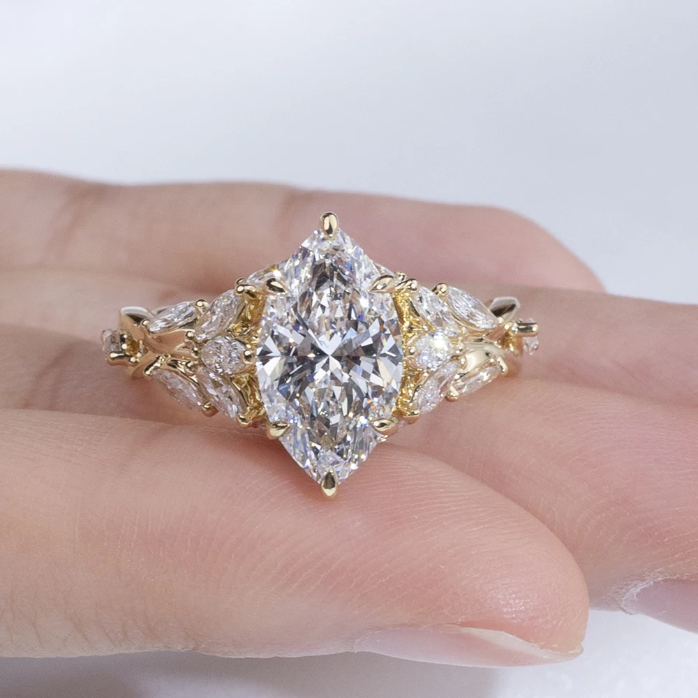 3.50 CTW Marquise Cut Designer Yellow Gold plated Bridal Wedding Ring