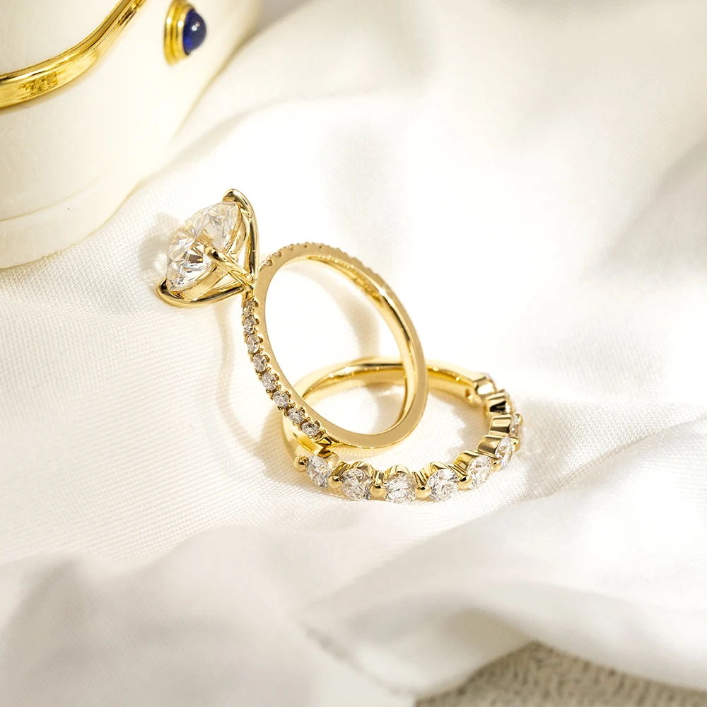 round moissanite ring gold, pavé band engagement ring, gold ring UK, lab grown diamond alternative, luxury engagement rings for women, moissanite jewelry USA, classic bridal ring, diamond look ring