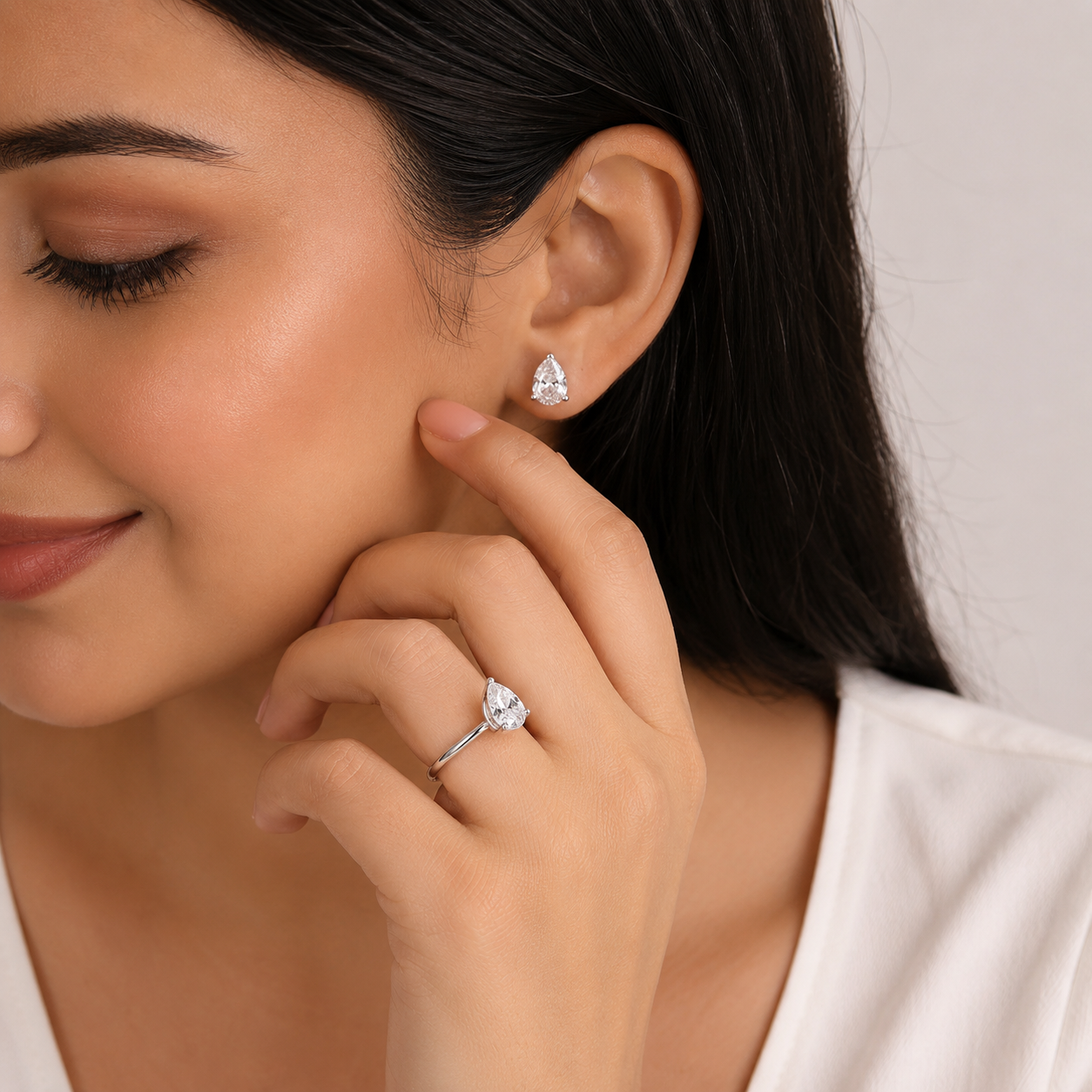 1.0 CT D - VVS Clarity Pear Cut Moissanite Solitaire Stud Earrings For Women | 925 Silver
