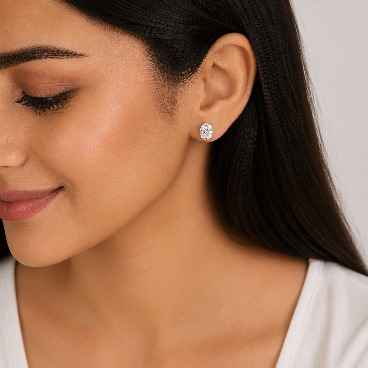 D - VVS Clarity 1.0 CT Oval Cut Moissanite Classic Solitaire Stud Earrings | 925 Silver