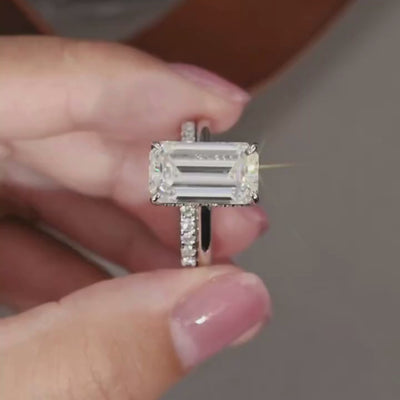 bridal ring set, emerald cut ring, wedding ring set, engagement and wedding ring set, solitaire rings, gold rings, emerald cut engagement ring, gold rings for women, 14k gold rings, white gold rings, lab grown diamond rings, diamond rings for women, diamond rings, valentines gift for her, birthday gift for her, moissanite rings