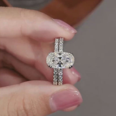 bridal ring set, oval cut ring, wedding ring set, engagement and wedding ring set, solitaire rings, gold rings, oval cut engagement ring, gold rings for women, 14k gold rings, white gold rings, lab grown diamond rings, diamond rings for women, diamond rings, valentines gift for her, birthday gift for her, moissanite rings