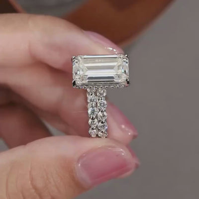 bridal ring set, emerald cut ring, wedding ring set, engagement and wedding ring set, solitaire rings, gold rings, emerald cut engagement ring, gold rings for women, 14k gold rings, white gold rings, lab grown diamond rings, diamond rings for women, diamond rings, valentines gift for her, birthday gift for her, moissanite rings