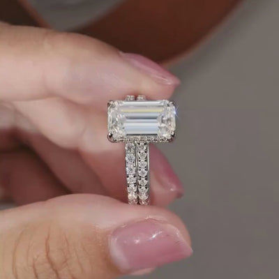 bridal ring set, emerald cut ring, wedding ring set, engagement and wedding ring set, solitaire rings, gold rings, emerald cut engagement ring, gold rings for women, 14k gold rings, white gold rings, lab grown diamond rings, diamond rings for women, diamond rings, valentines gift for her, birthday gift for her, moissanite rings