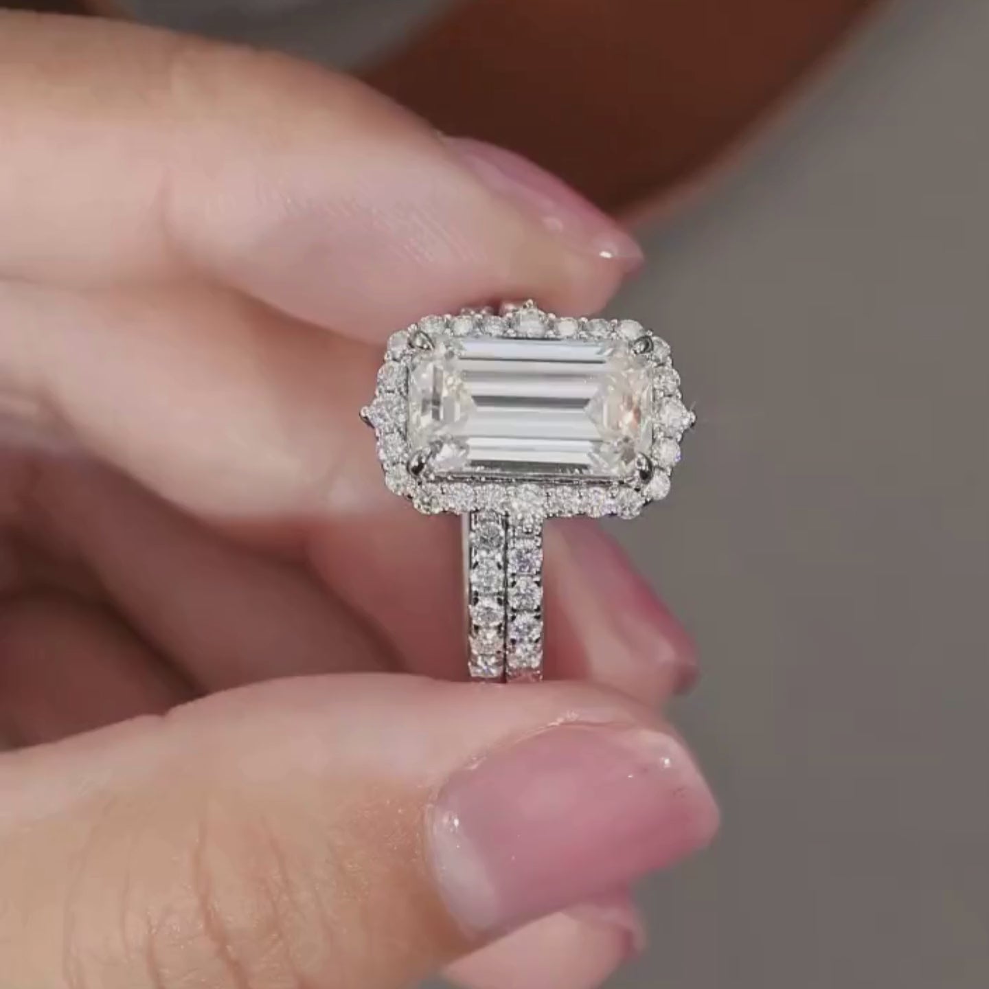 bridal ring set, emerald cut ring, wedding ring set, engagement and wedding ring set, solitaire rings, gold rings, emerald cut engagement ring, gold rings for women, 14k gold rings, white gold rings, lab grown diamond rings, diamond rings for women, diamond rings, valentines gift for her, birthday gift for her, moissanite rings