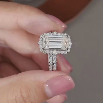 bridal ring set, emerald cut ring, wedding ring set, engagement and wedding ring set, solitaire rings, gold rings, emerald cut engagement ring, gold rings for women, 14k gold rings, white gold rings, lab grown diamond rings, diamond rings for women, diamond rings, valentines gift for her, birthday gift for her, moissanite rings