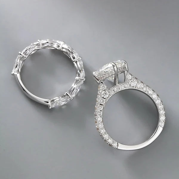 3.5 CTW Marquise Cut Moissanite Hidden Halo Bridal Ring Set with Pavé Band | 925 Silver