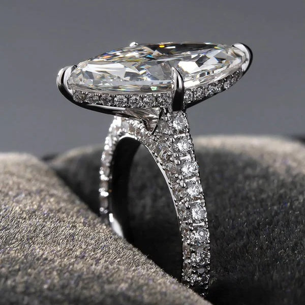 3.5 CTW Marquise Cut Moissanite Hidden Halo Bridal Ring Set with Pavé Band | 925 Silver