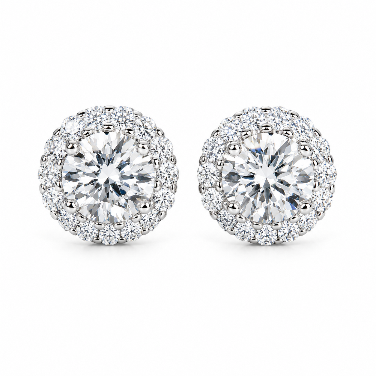 1.0 CTW Round Cut Moissanite 14K Gold Plated  Halo Stud Earrings For Women