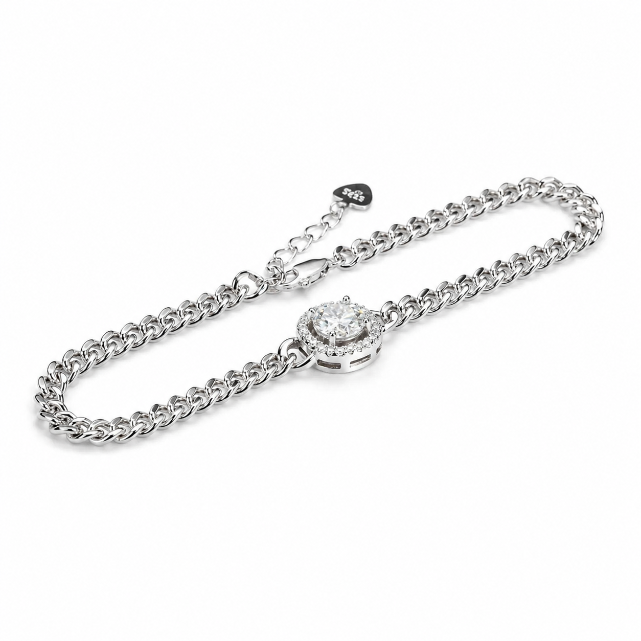 Antique Halo Cuban Link 1.0 CT D-VVS Moissanite 925 Silver Bracelet for Women