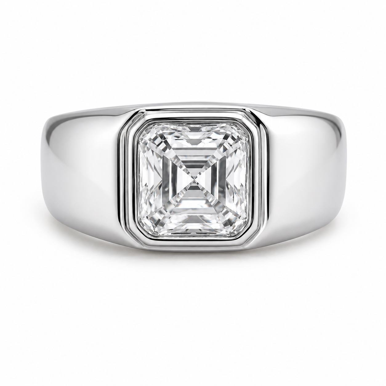2.5 CT D VVS Asscher Cut Moissanite Luxury Men's Ring | 925 Silver
