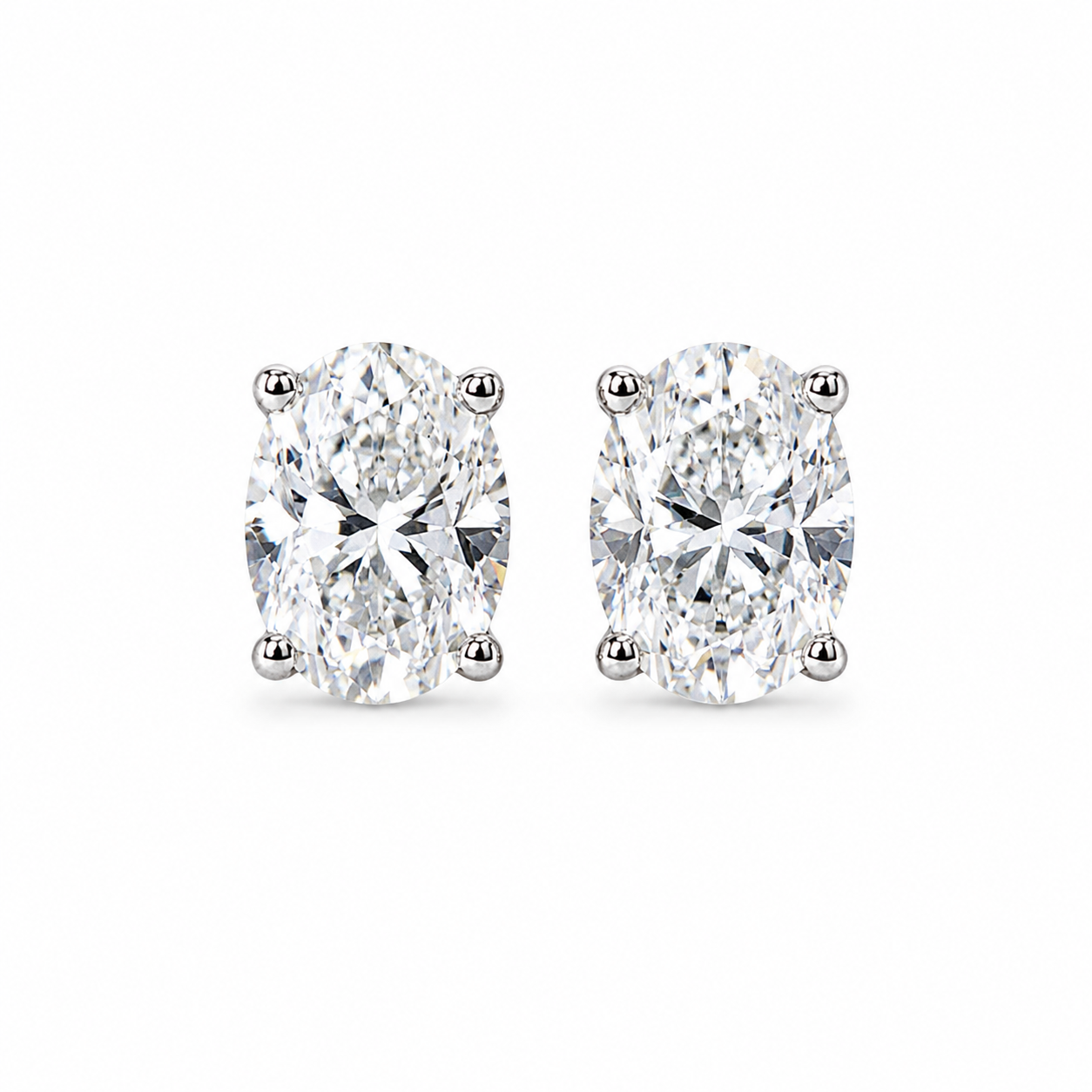 D - VVS Clarity 1.0 CT Oval Cut Moissanite Classic Solitaire Stud Earrings | 925 Silver